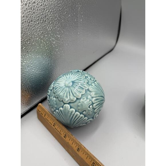 Set of 4 Embossed Ceramic Decorative Balls – Floral & Scroll Design, 3” - Picture 4 of 4